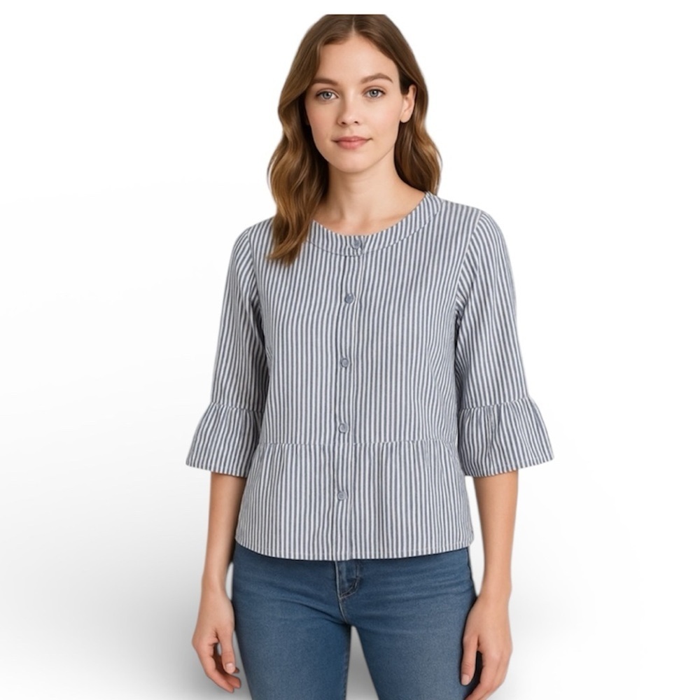 Sandro Seersucker Peplum 3/4 Sleeve Light Jacket Size Large